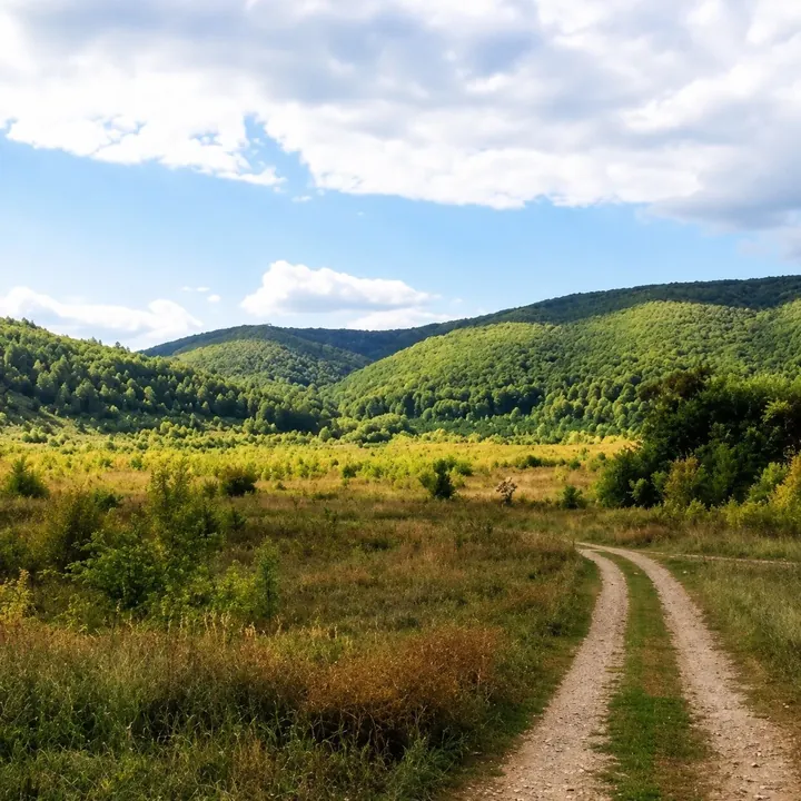 Село Ширяево в устье оврага между рекой и горами